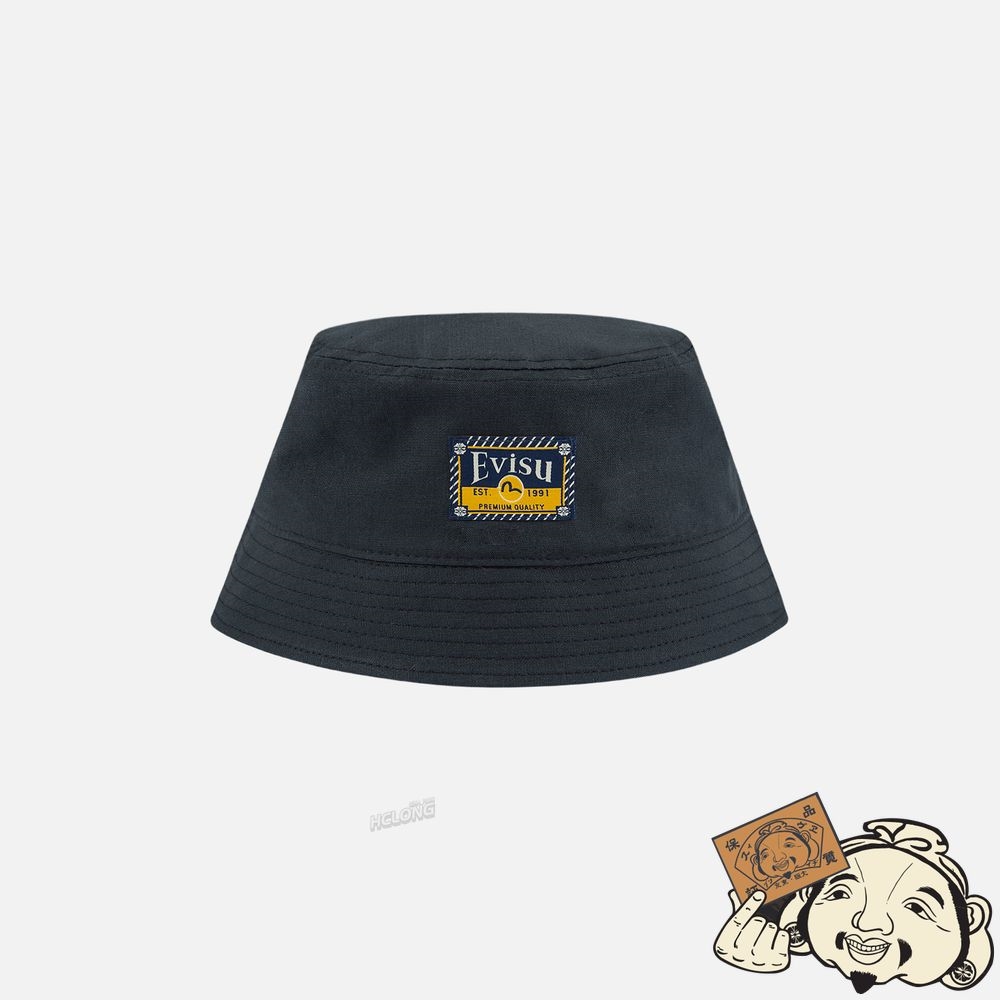 Men Evisu RETRO LOGO PRINT BUCKET HAT Noir | 309XOMKNS