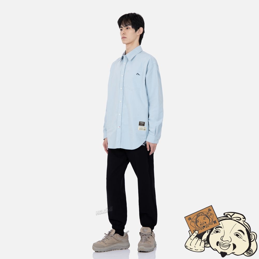 Men Evisu RETRO LOGO PRINT OVERSIZED SHIRT Bleu | 613ZSVXKQ