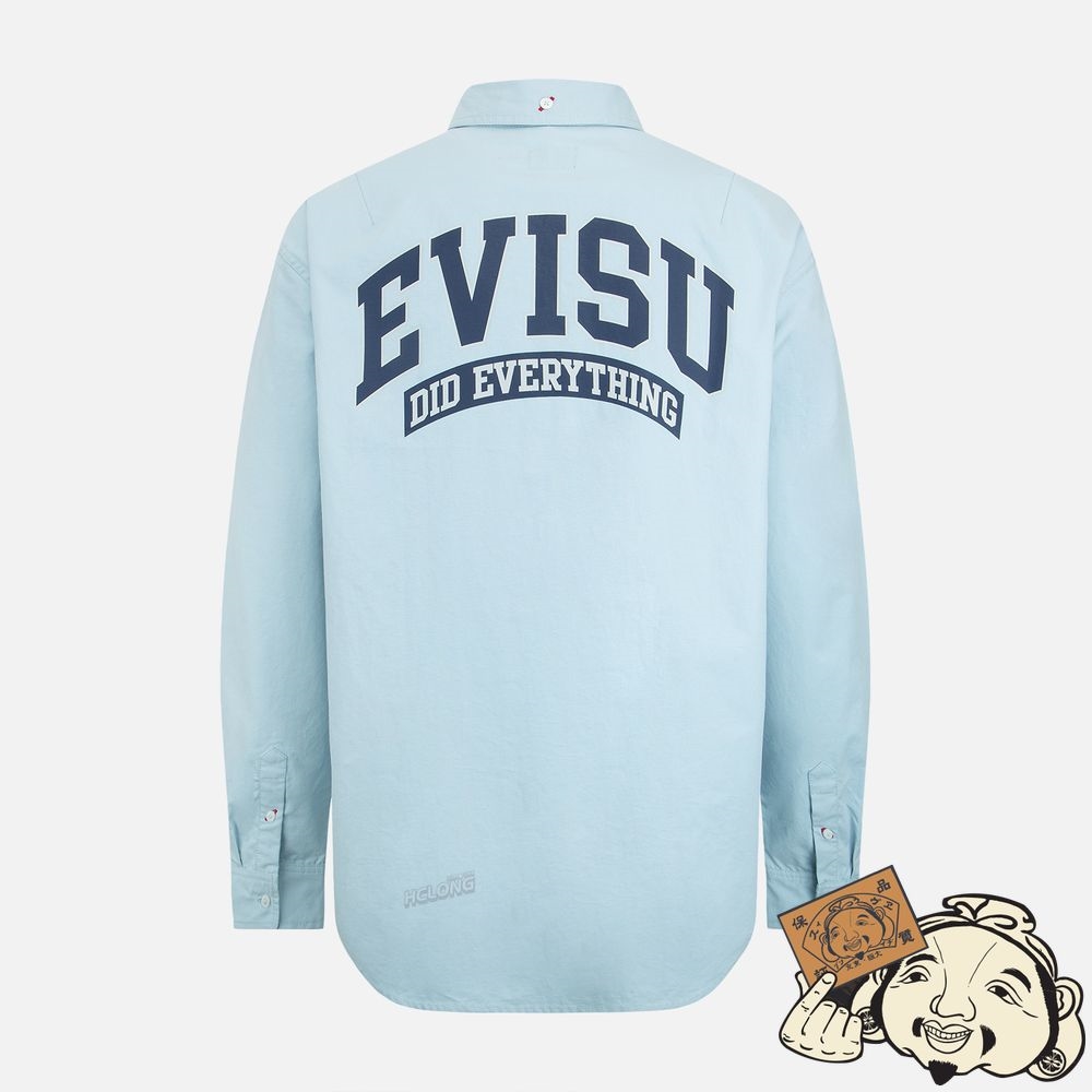 Men Evisu RETRO LOGO PRINT OVERSIZED SHIRT Bleu | 613ZSVXKQ