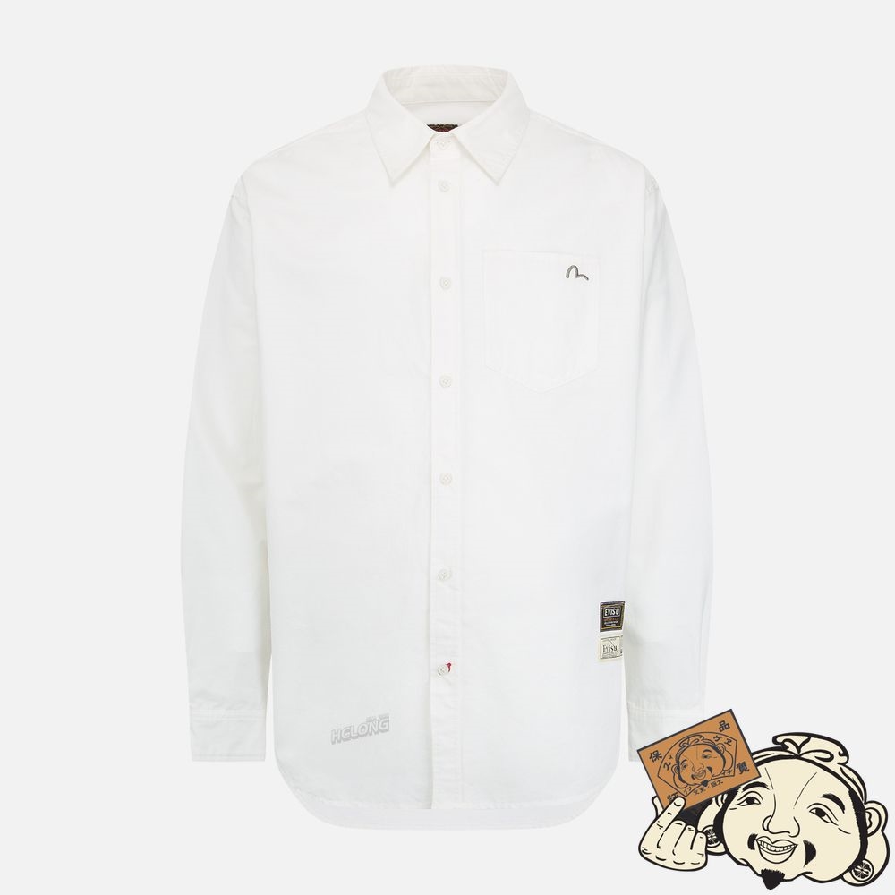 Men Evisu RETRO LOGO PRINT OVERSIZED SHIRT Blanche | 741NAUKER