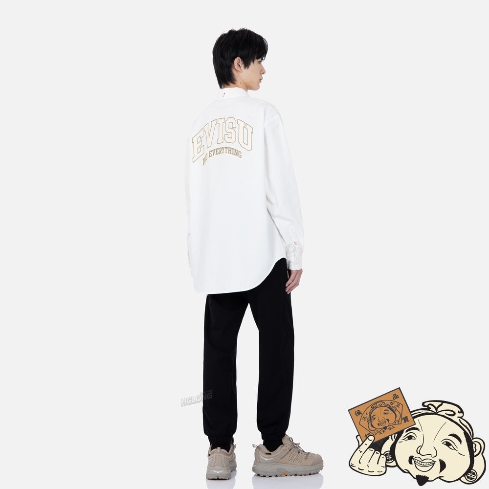 Men Evisu RETRO LOGO PRINT OVERSIZED SHIRT Blanche | 741NAUKER