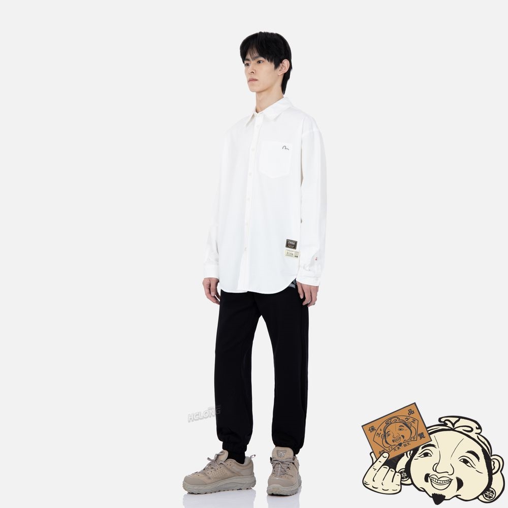 Men Evisu RETRO LOGO PRINT OVERSIZED SHIRT Blanche | 741NAUKER