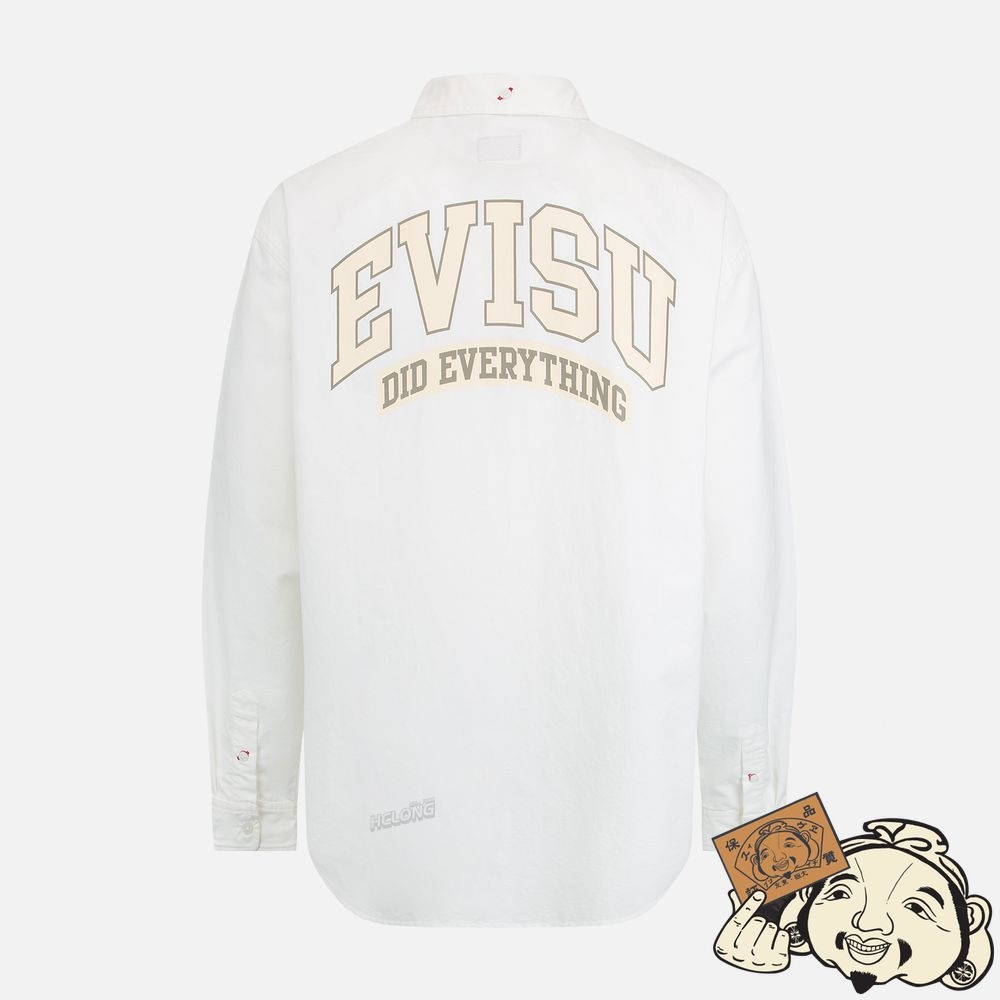 Men Evisu RETRO LOGO PRINT OVERSIZED SHIRT Blanche | 741NAUKER