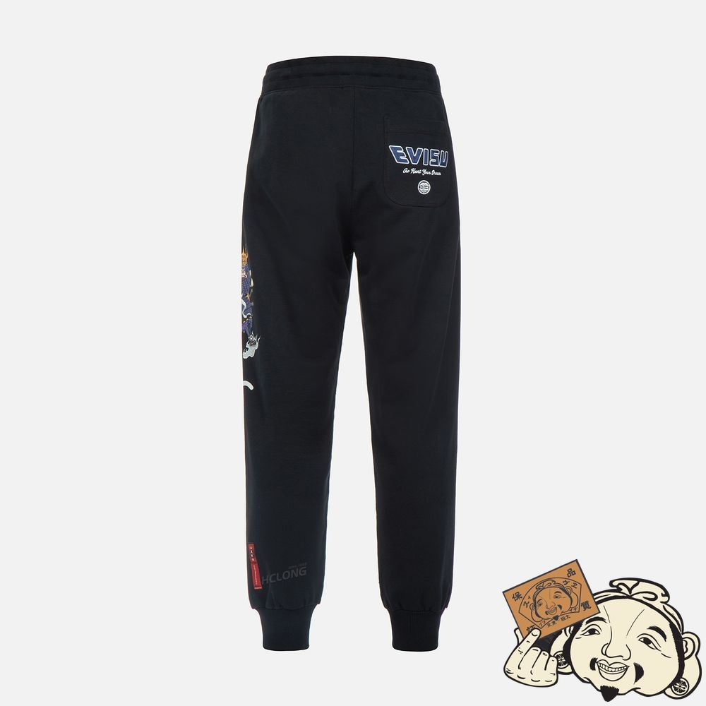 Men Evisu SAMURAI AND SEAGULL PRINT SWEATPANTS Noir | 461OYNPSZ