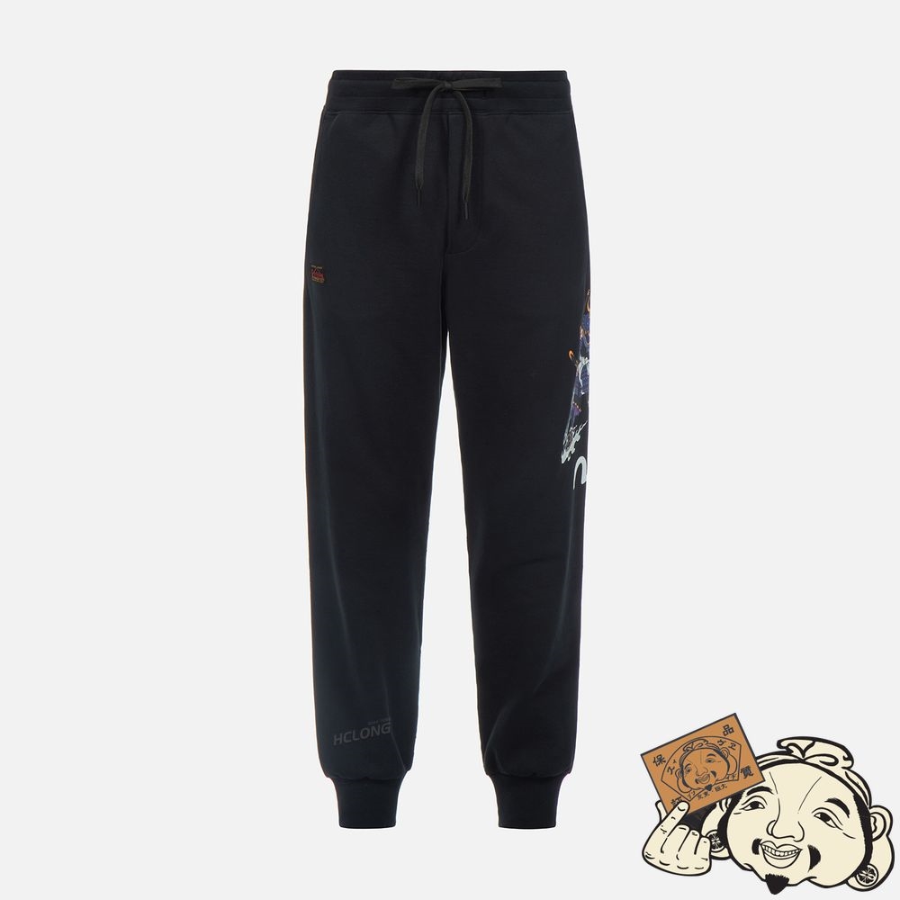 Men Evisu SAMURAI AND SEAGULL PRINT SWEATPANTS Noir | 461OYNPSZ