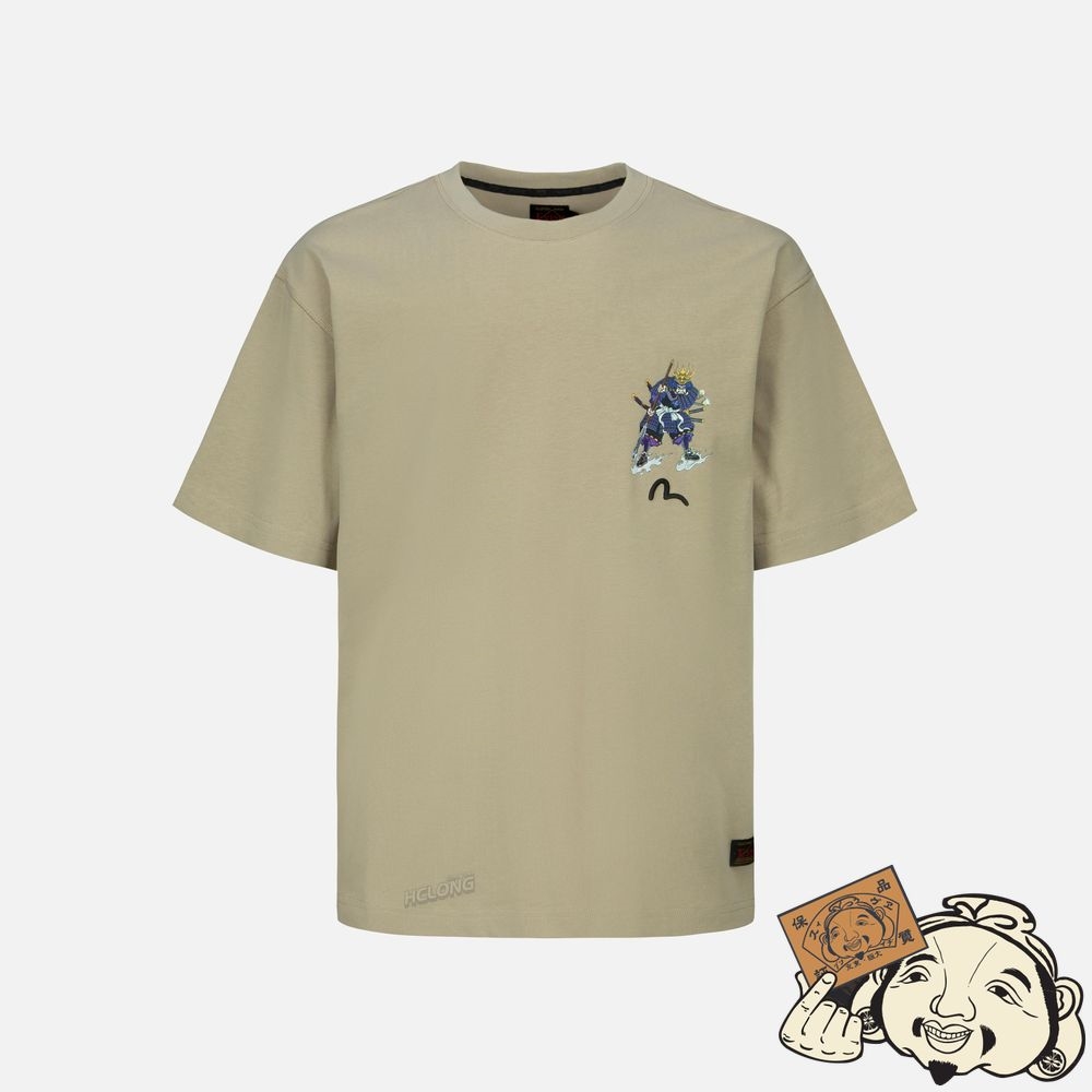 Men Evisu SAMURAI AND SLOGAN PRINT T-SHIRT Beige | 147RACLEH