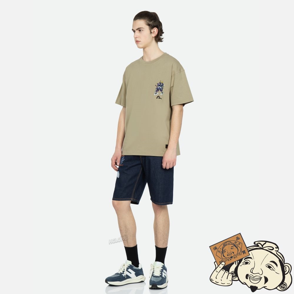 Men Evisu SAMURAI AND SLOGAN PRINT T-SHIRT Beige | 147RACLEH