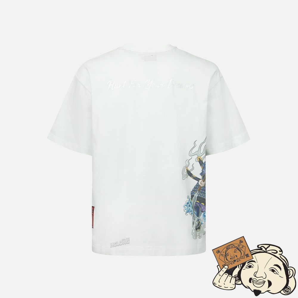 Men Evisu SAMURAI PRINT WITH SEAGULL EMBROIDERY T-SHIRT Blanche | 427KDFUAQ