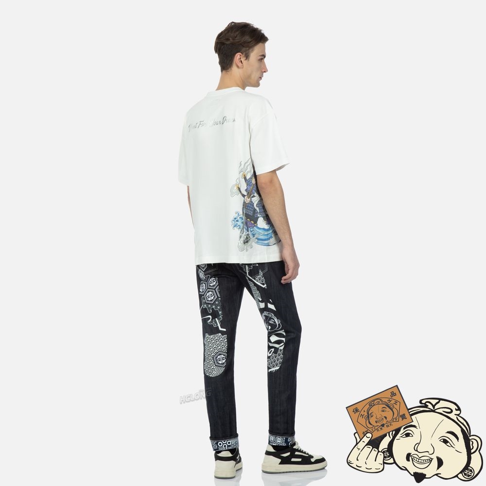 Men Evisu SAMURAI PRINT WITH SEAGULL EMBROIDERY T-SHIRT Blanche | 427KDFUAQ