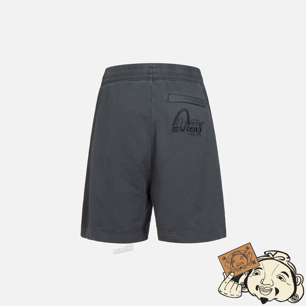 Men Evisu SEAGULL AND LOGO EMBROIDERY GARMENT-DYED SWEAT SHORTS CHARCOAL | 796YSHTWE