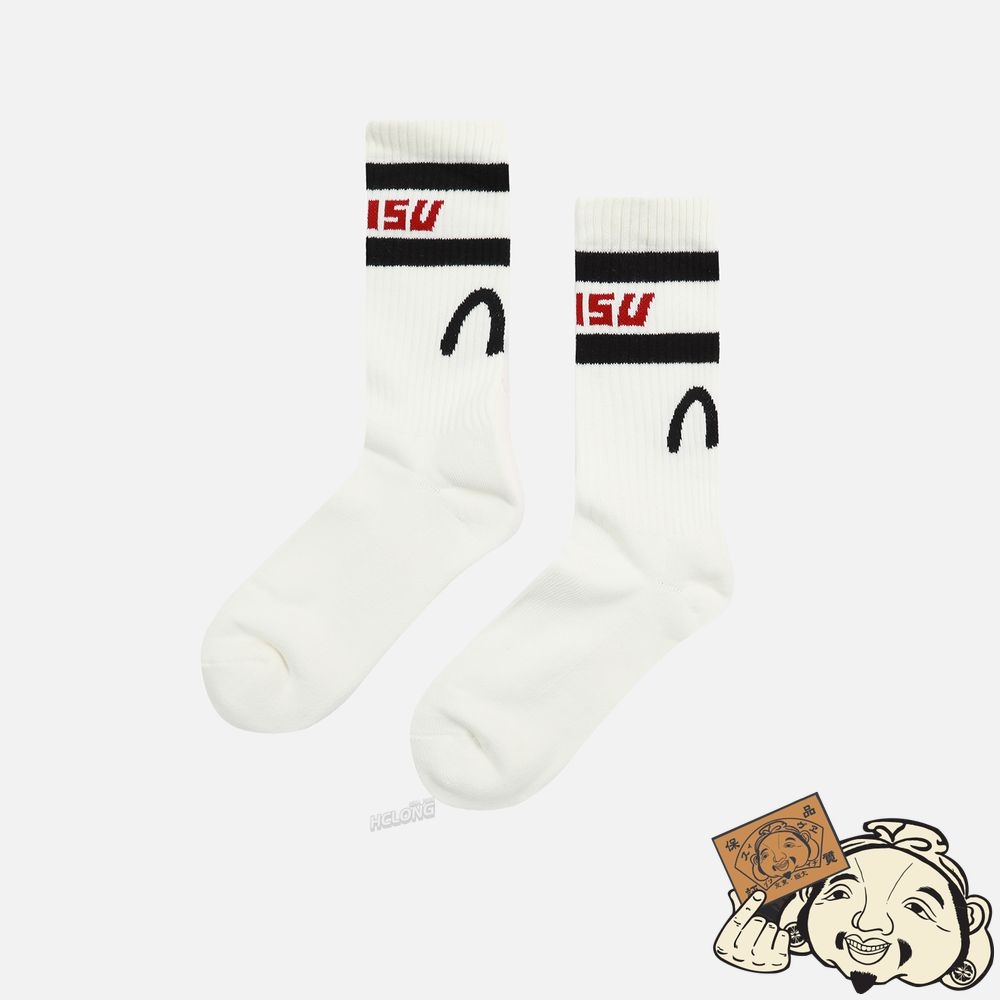 Men Evisu SEAGULL AND LOGO JACQUARD LONG SOCKS Blanche | 829TNHKEG