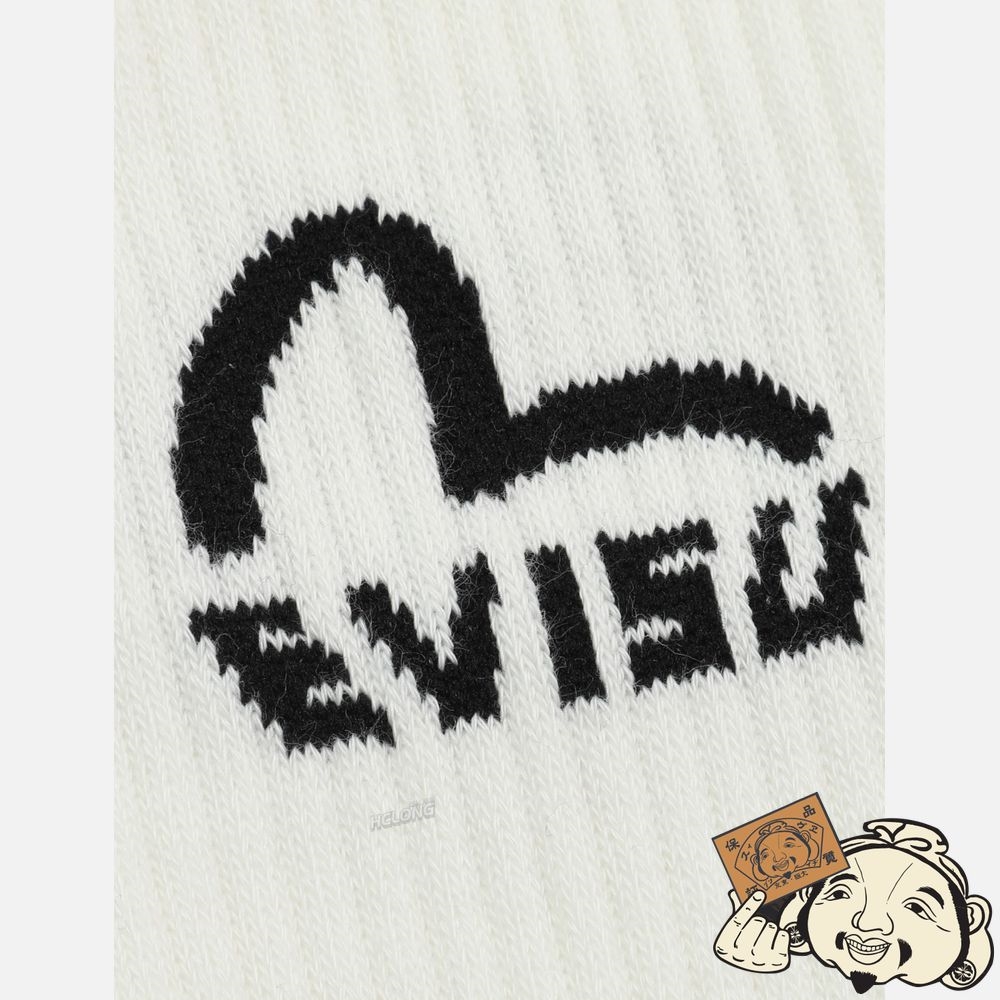 Men Evisu SEAGULL AND LOGO JACQUARD MID SOCKS Blanche | 941ZWSGMU