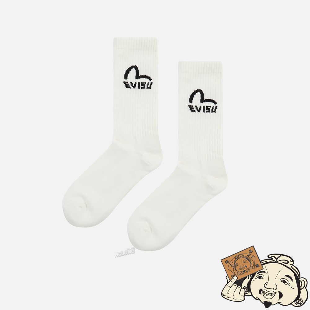 Men Evisu SEAGULL AND LOGO JACQUARD MID SOCKS Blanche | 941ZWSGMU