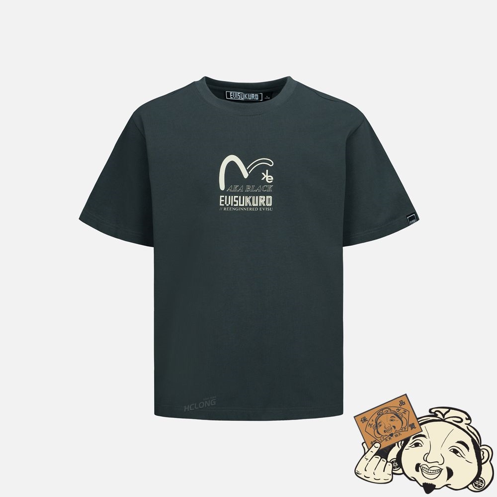 Men Evisu SEAGULL AND LOGO PRINT T-SHIRT CHARCOAL | 829TRLKWU