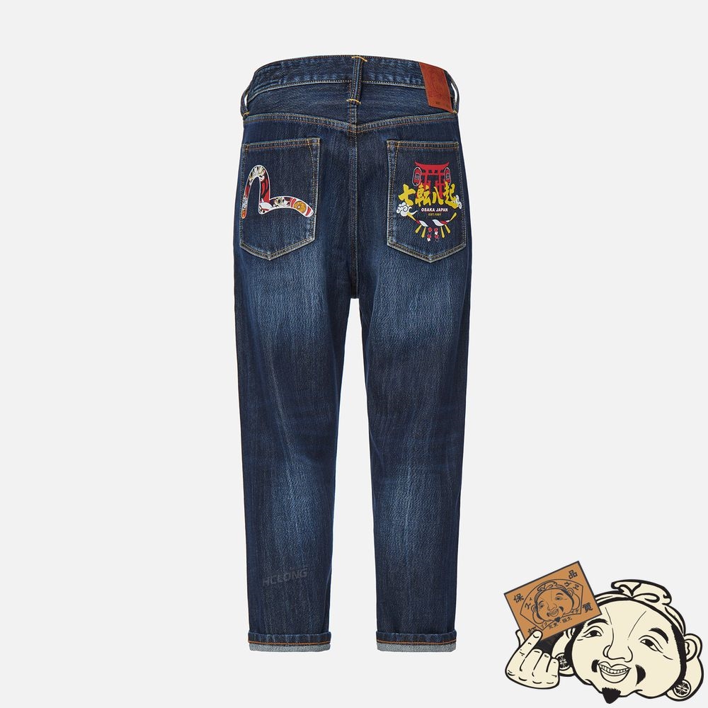 Men Evisu SEAGULL AND PROVERB PRINT CROPPED FIT JEANS #2027 Indigo | 890DBFTYS