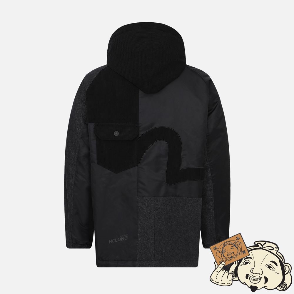 Men Evisu SEAGULL APPLIQUÉ PATCHWORK PADDED JACKET Noir | 546IMHDSP