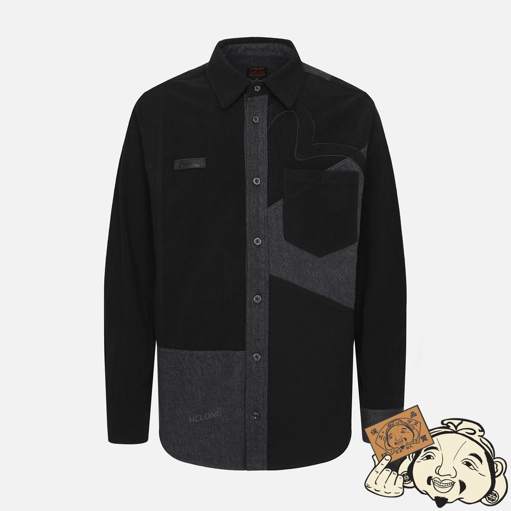 Men Evisu SEAGULL APPLIQUÉ PATCHWORK SHIRT Noir | 236HEUBXL