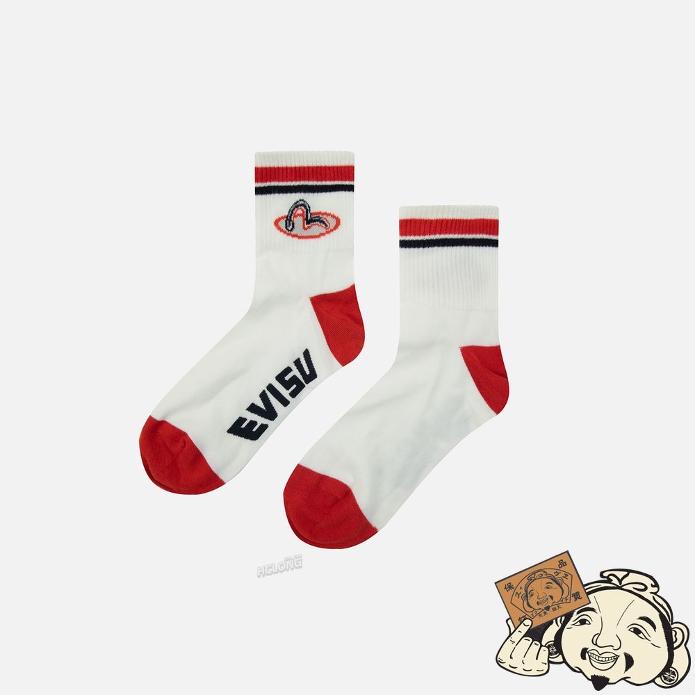 Men Evisu SEAGULL BADGE JACQUARD ANKLE SOCKS Blanche | 725NHUBVI