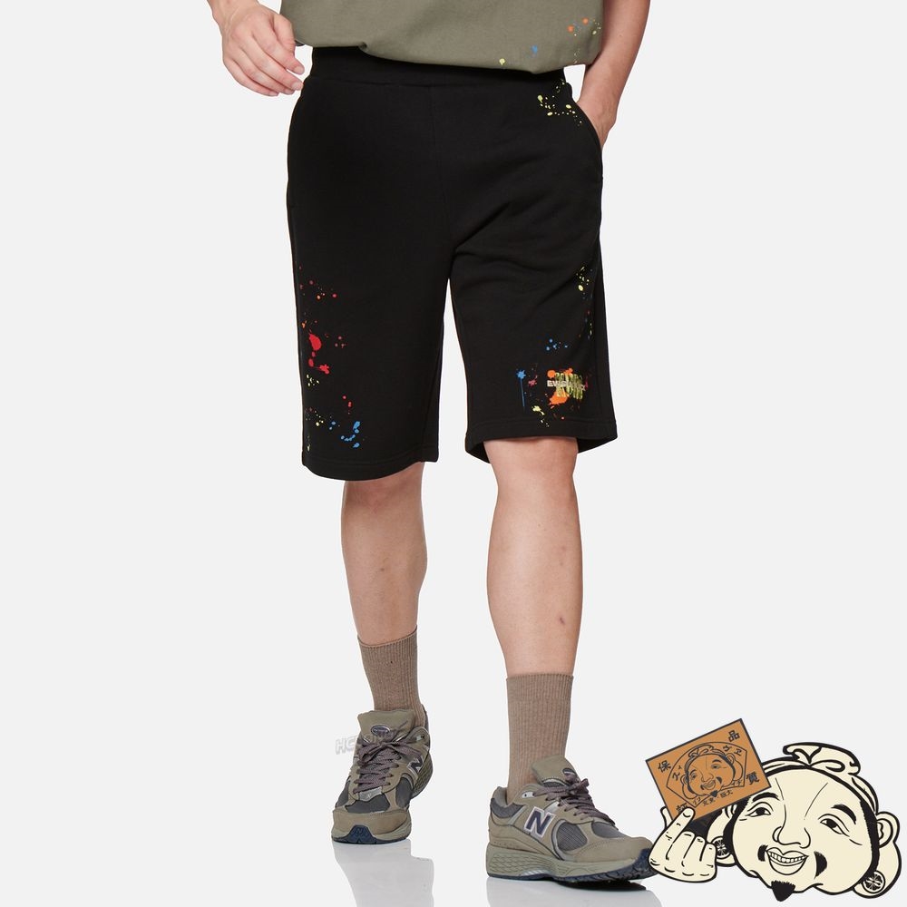 Men Evisu SEAGULL EMBROIDERY PAINT-SPLATTERED SWEAT SHORTS Noir | 391FCJTZY