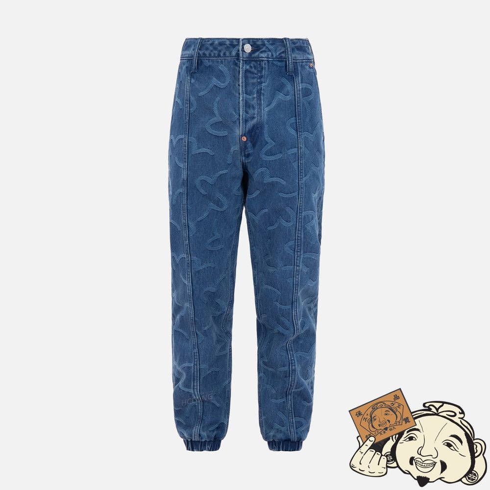 Men Evisu SEAGULL JACQUARD DENIM JOGGER PANTS Indigo | 503AJGNRL