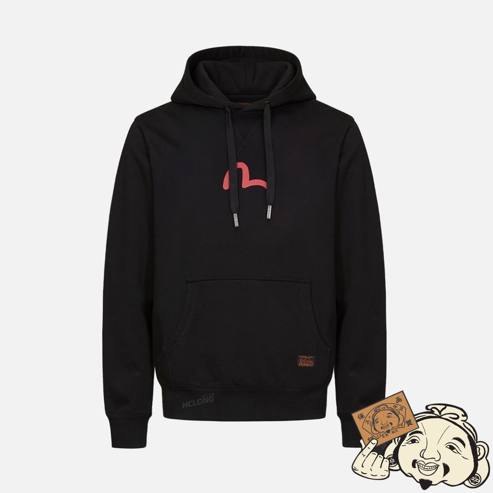 Men Evisu SEAGULL PRINT HOODED SWEATSHIRT Noir | 687FODWRK