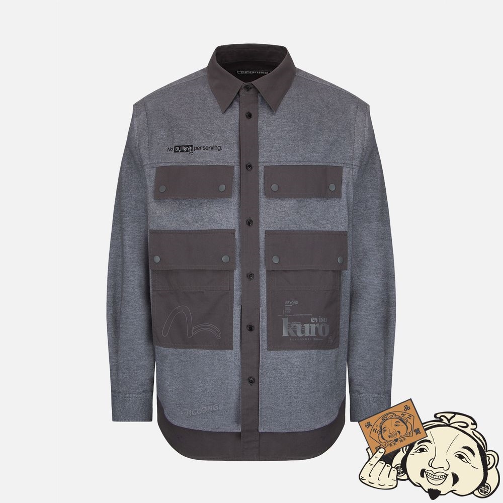 Men Evisu SEAGULL PRINT MULTI POCKET SHIRT Grise | 012ZTJRNM