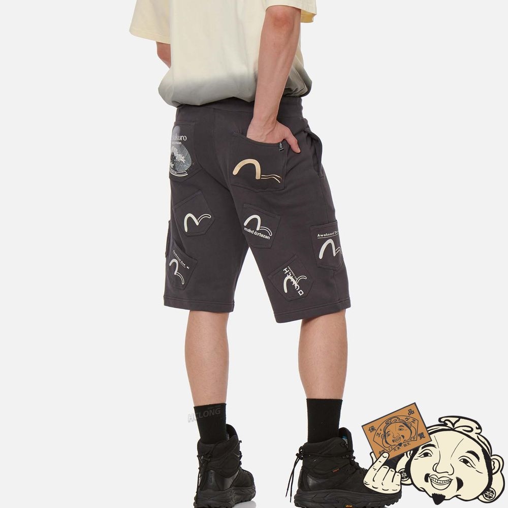 Men Evisu SEAGULL PRINT POCKET SWEAT SHORTS Grise | 186MOGNDL