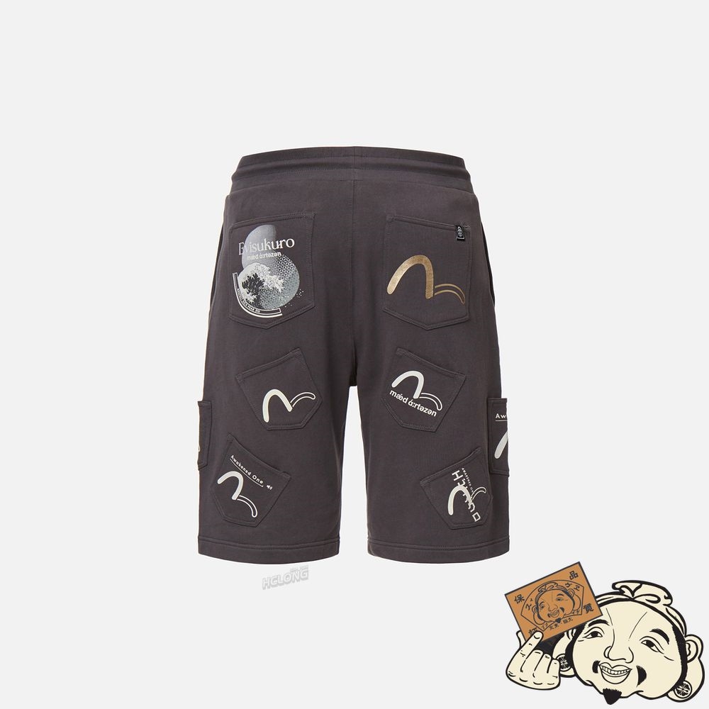 Men Evisu SEAGULL PRINT POCKET SWEAT SHORTS Grise | 186MOGNDL