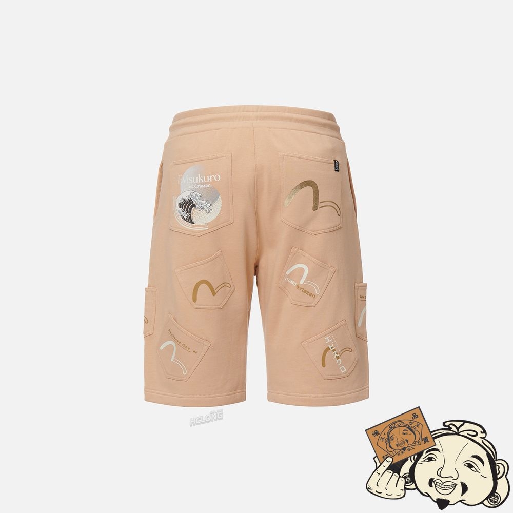 Men Evisu SEAGULL PRINT POCKET SWEAT SHORTS Kaki | 804RGBZXU