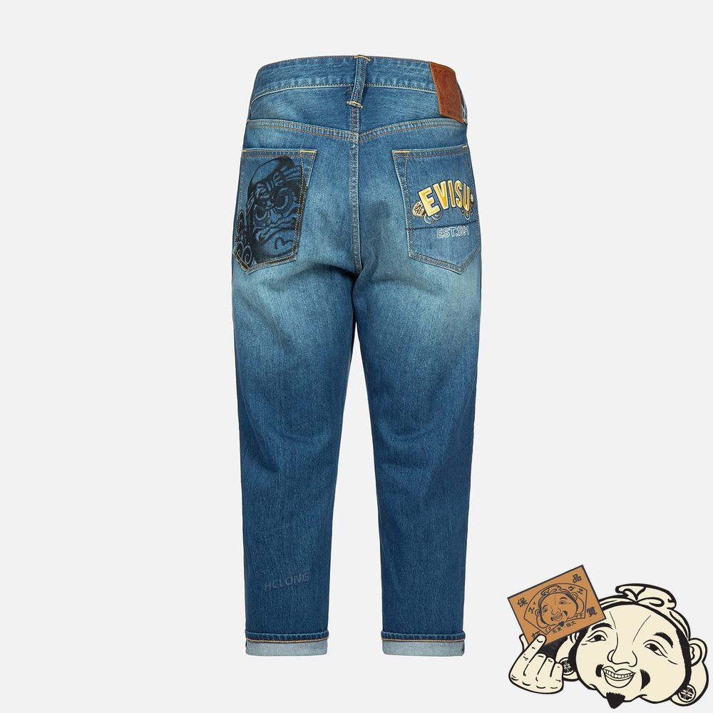 Men Evisu TAIKO DARUMA PRINT CROPPED-FIT JEANS #2027 Indigo | 894IZOEMY