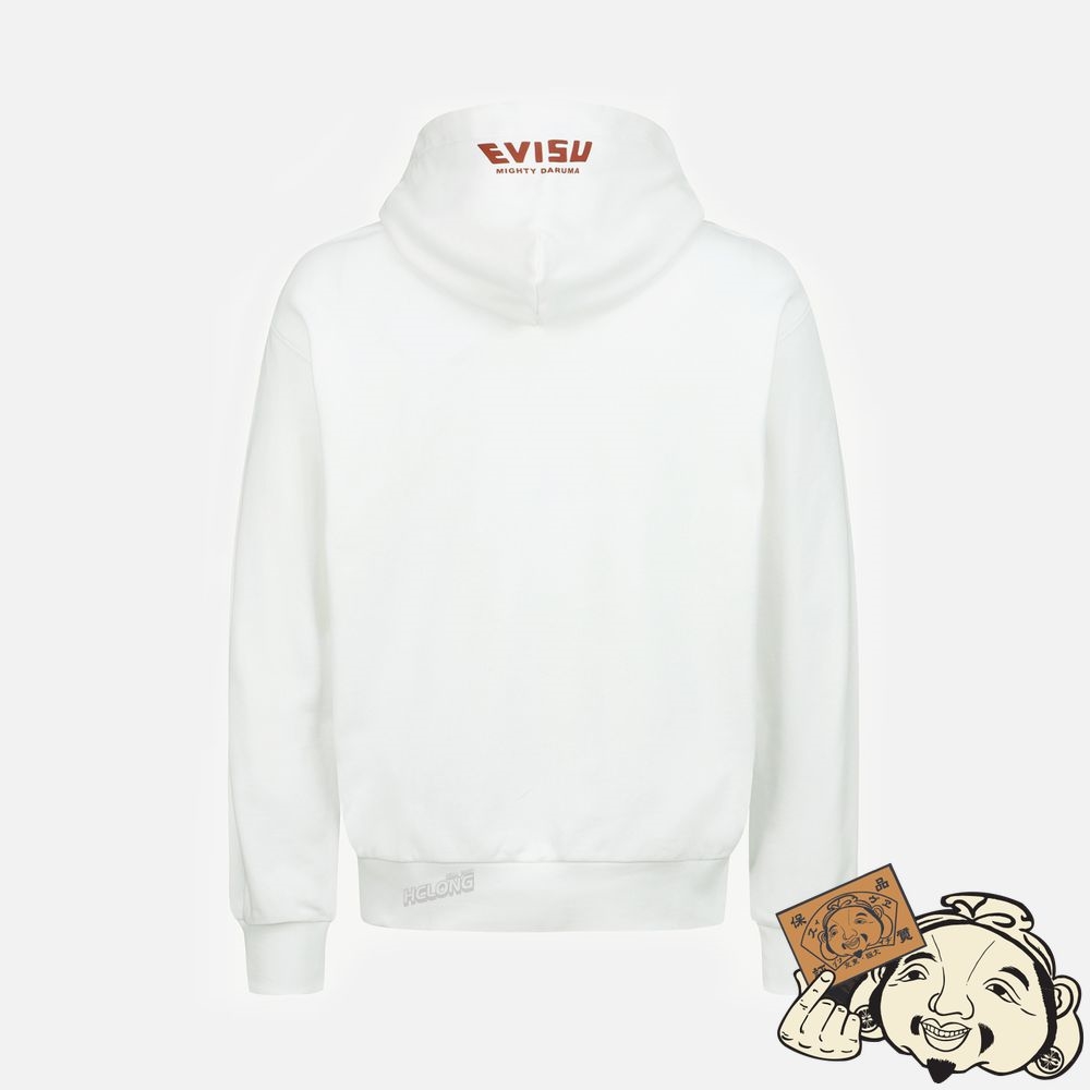 Men Evisu TAIKO DARUMA PRINT HOODED SWEATSHIRT Blanche | 812CJFVTK