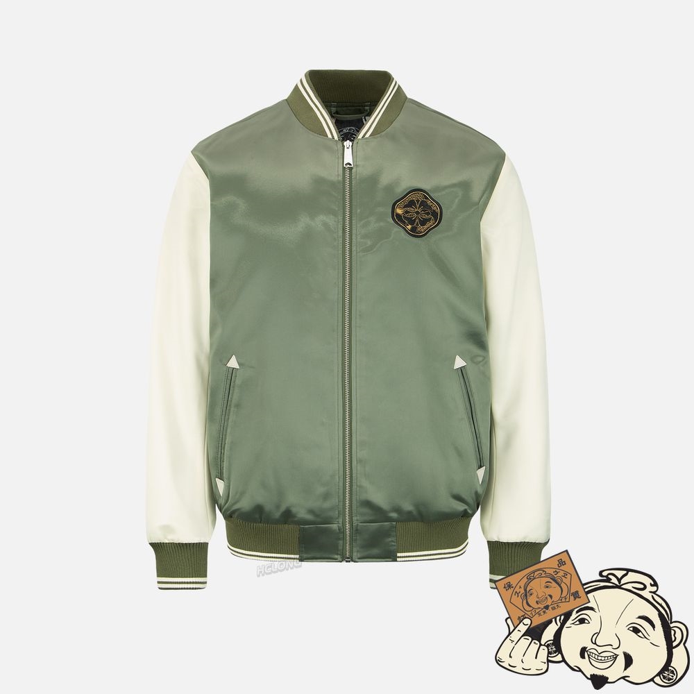 Men Evisu TATTOO KOI EMBROIDERY BOMBER JACKET Vert | 019LIVPZK