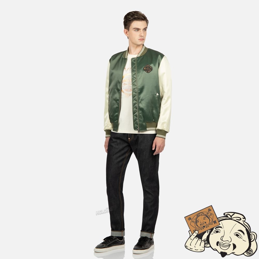 Men Evisu TATTOO KOI EMBROIDERY BOMBER JACKET Vert | 019LIVPZK