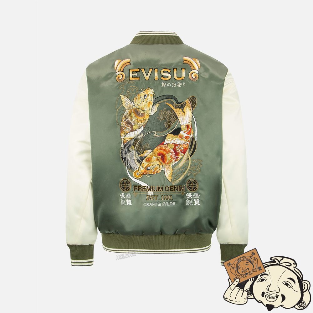 Men Evisu TATTOO KOI EMBROIDERY BOMBER JACKET Vert | 019LIVPZK