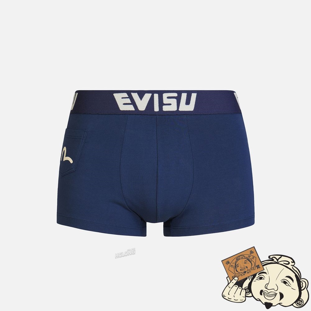 Men Evisu TATTOO KOI-PATTERN DAICOCK PRINT TRUNKS Bleu Marine | 571KVTFOD