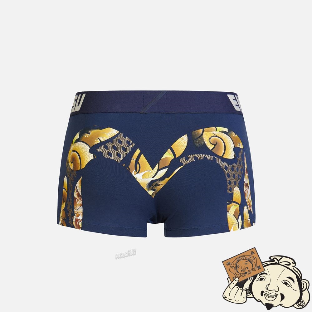 Men Evisu TATTOO KOI-PATTERN DAICOCK PRINT TRUNKS Bleu Marine | 571KVTFOD