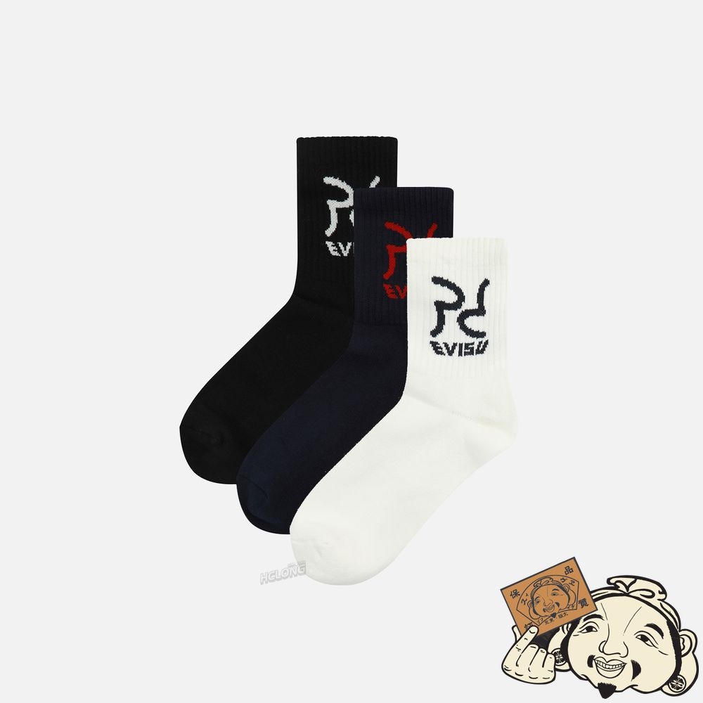 Men Evisu THREE-PACK DOUBLE SEAGULL JACQUARD SHORT SOCKS MULTIPLE | 348TPSDHZ