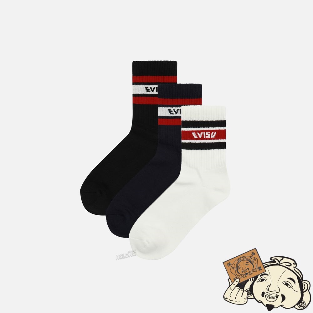 Men Evisu THREE-PACK LOGO AND STRIPES JACQUARD SHORT SOCKS MULTIPLE | 193TBOIRJ