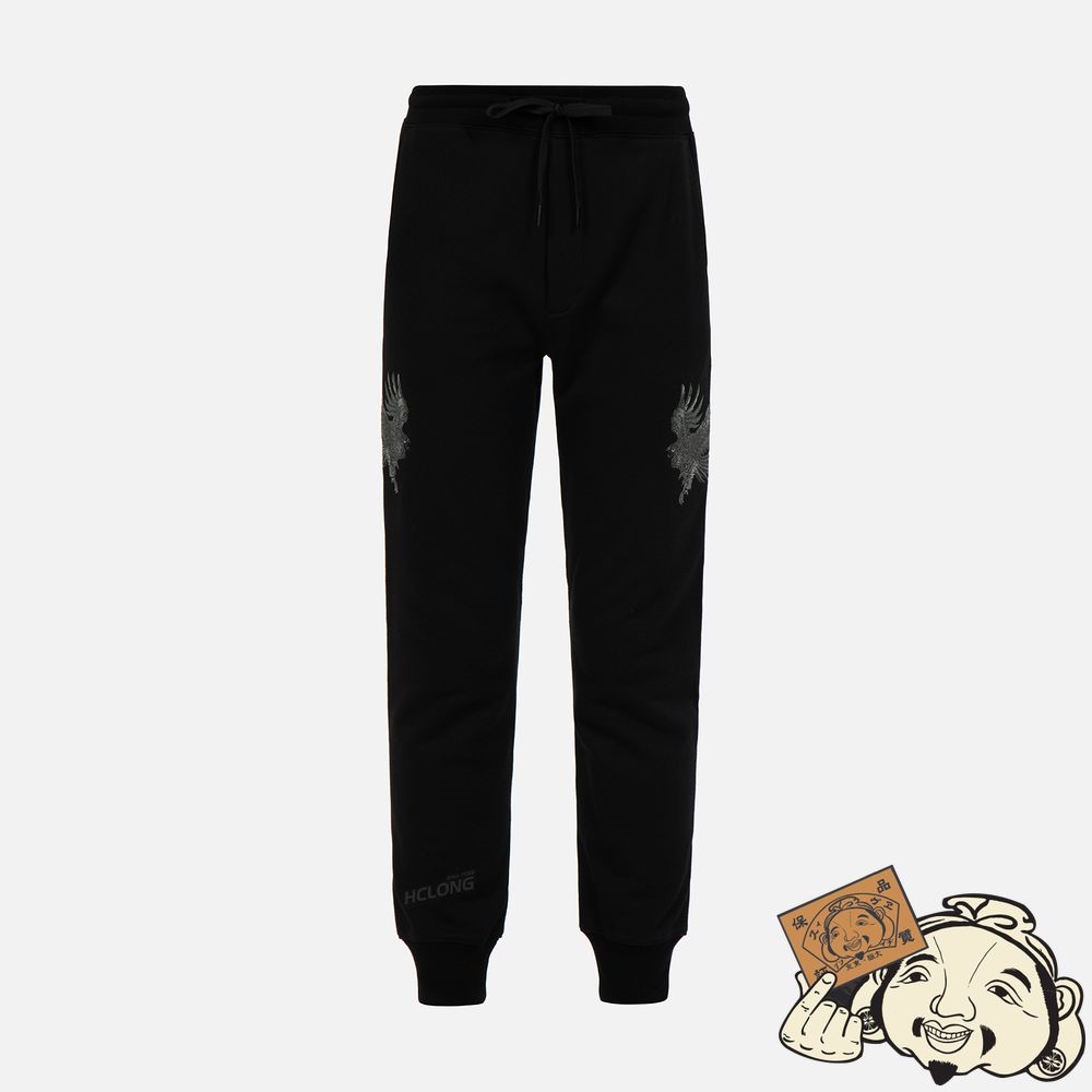 Men Evisu TONE-ON-TONE EAGLE EMBROIDERY SWEATPANTS Noir | 495ISARVB