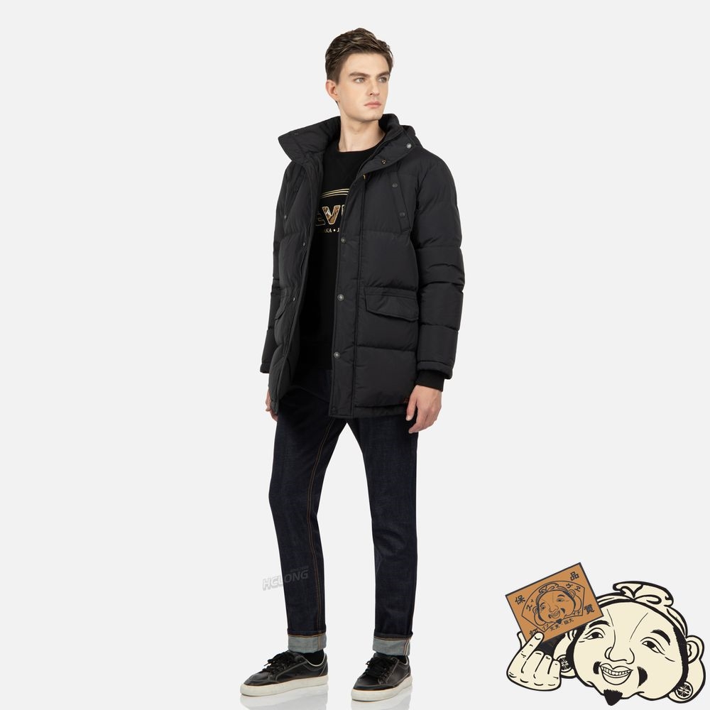 Men Evisu TWO-LAYER BRUSHSTROKE DAICOCK DOWN COAT Noir | 392ERCUTP