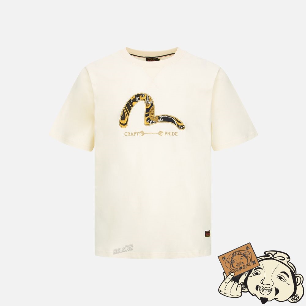 Men Evisu WAVE-PATTERN SEAGULL PRINT T-SHIRT Beige | 849SBOGNW