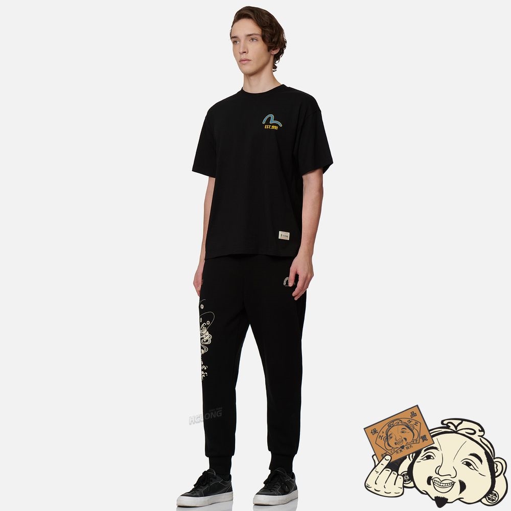 Men Evisu ZIP-UP DARUMA AND FORTUNE CAT PRINT T-SHIRT Noir | 542GSCVQB