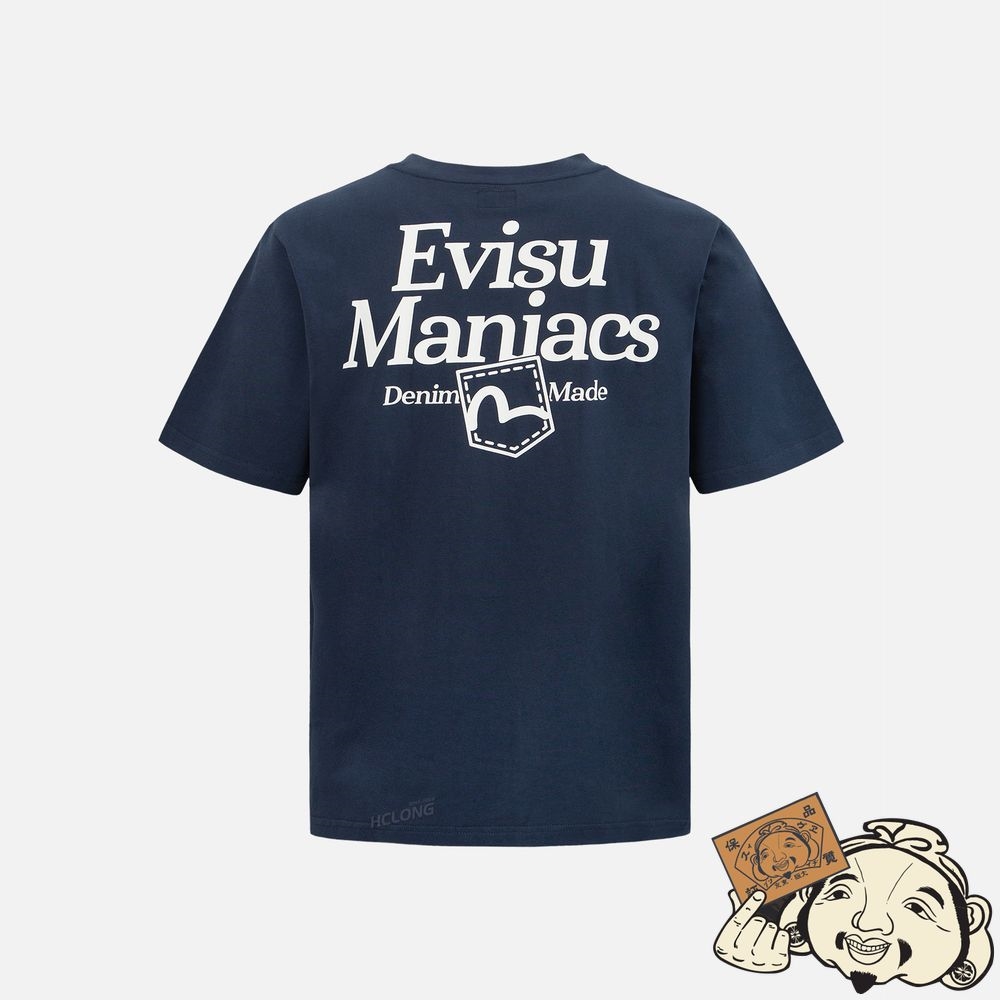 Men Evisu “EVISU MANIACS” SEAGULL PRINT T-SHIRT Bleu Marine | 691BGWIFN