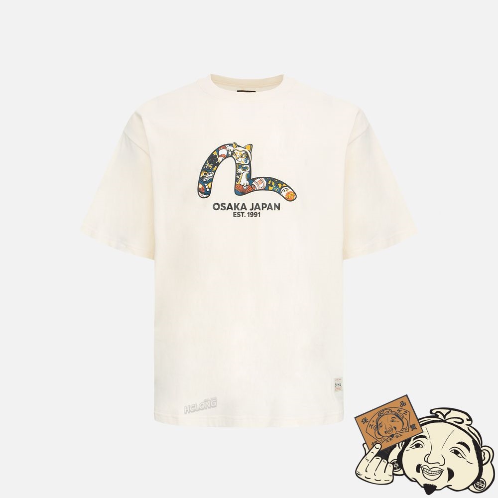 Men Evisu “FORTUNE CAT HIDE-AND-SEEK” SEAGULL PRINT T-SHIRT Beige | 815XVTRGW