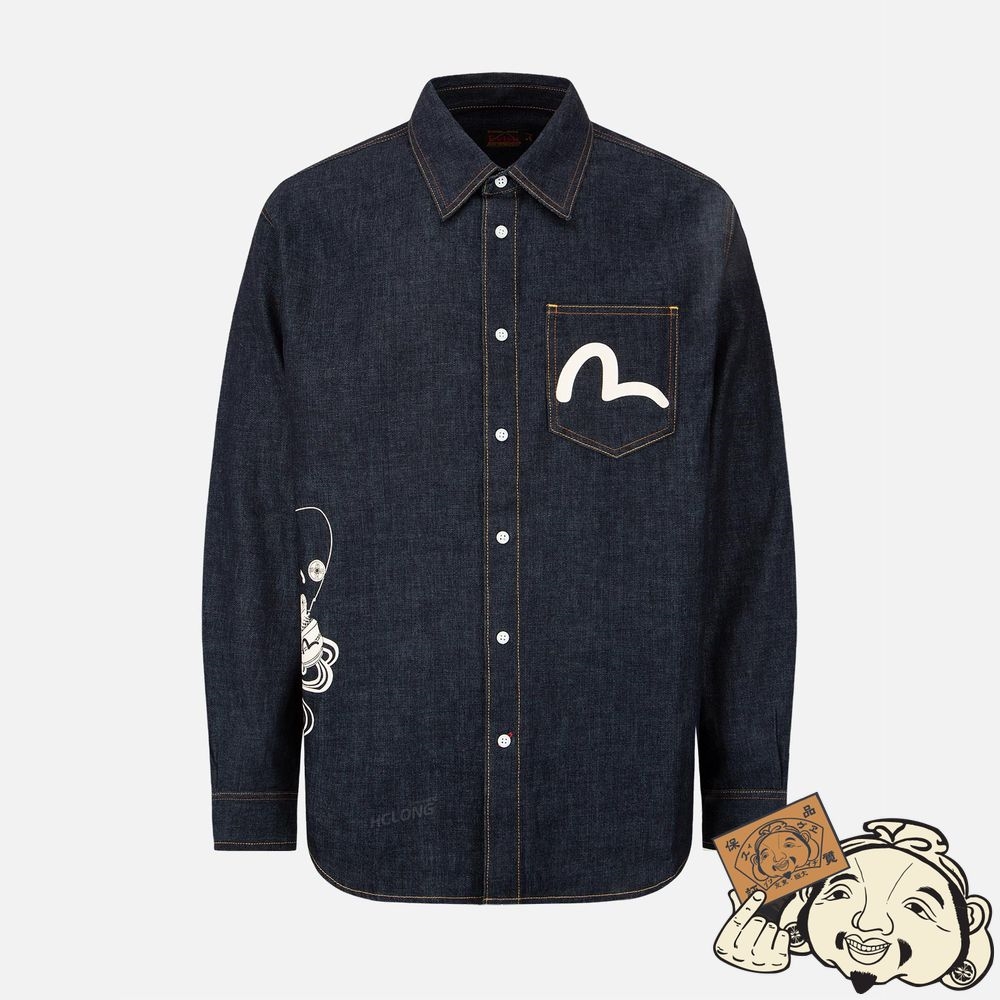 Men Evisu “THE FISHERMAN GOD OF FORTUNE” PRINT DENIM SHIRT Indigo | 289AJPGYX