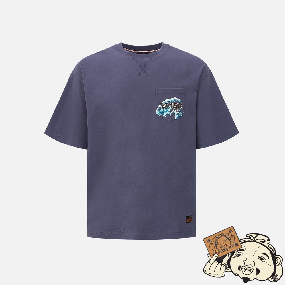 Men Evisu “THE GOD OF FORTUNE RIDING WAVES” 3D DAICOCK PRINT T-SHIRT Violette | 684RWNKUT