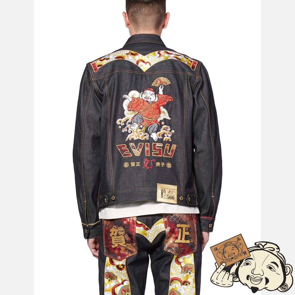 Men Evisu “YEAR OF THE RAT” SELVEDGE DENIM JACKET Indigo | 287NQAMRP