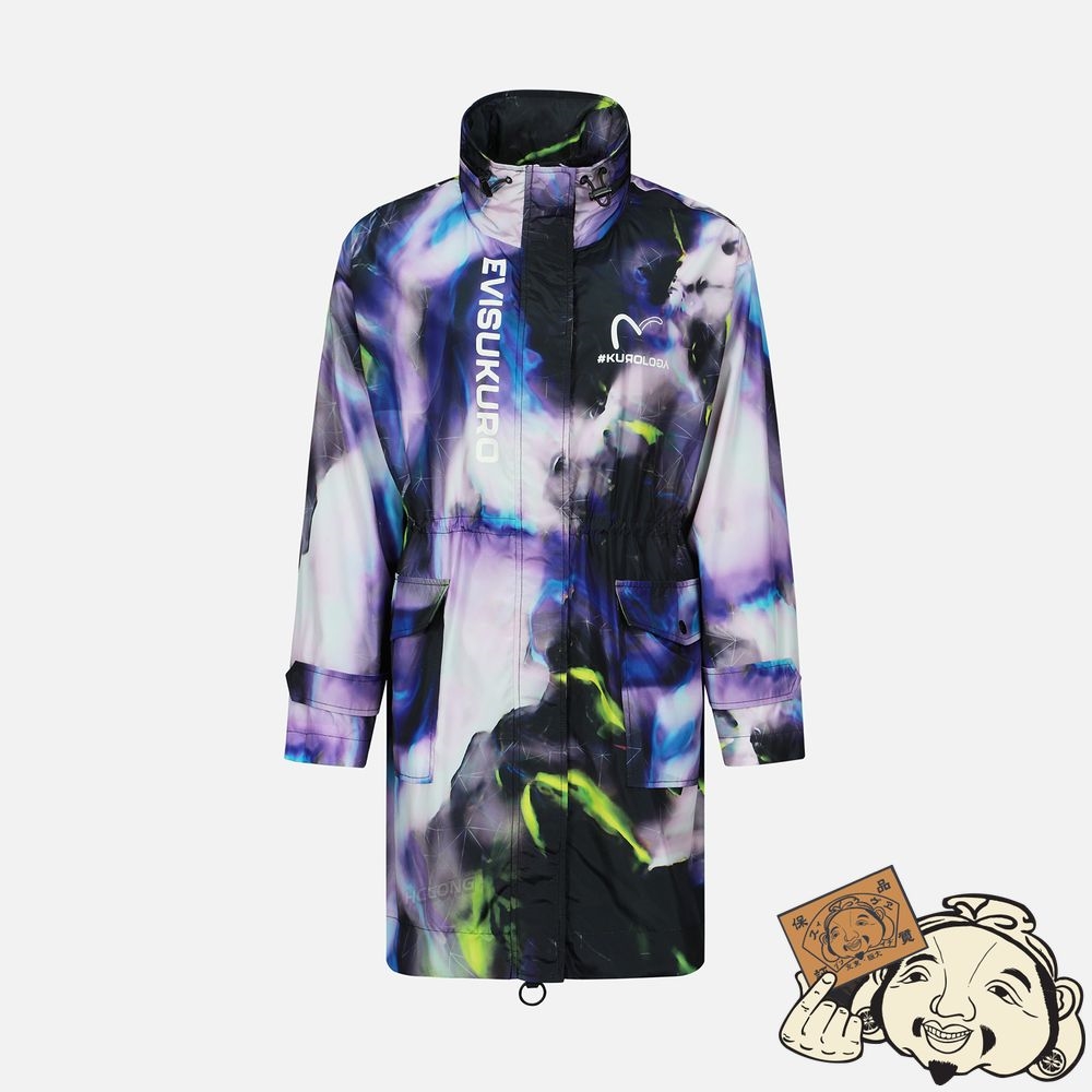 Women Evisu ABSTRACT PRINT HOODED WIND COAT Violette | 957UOABPY