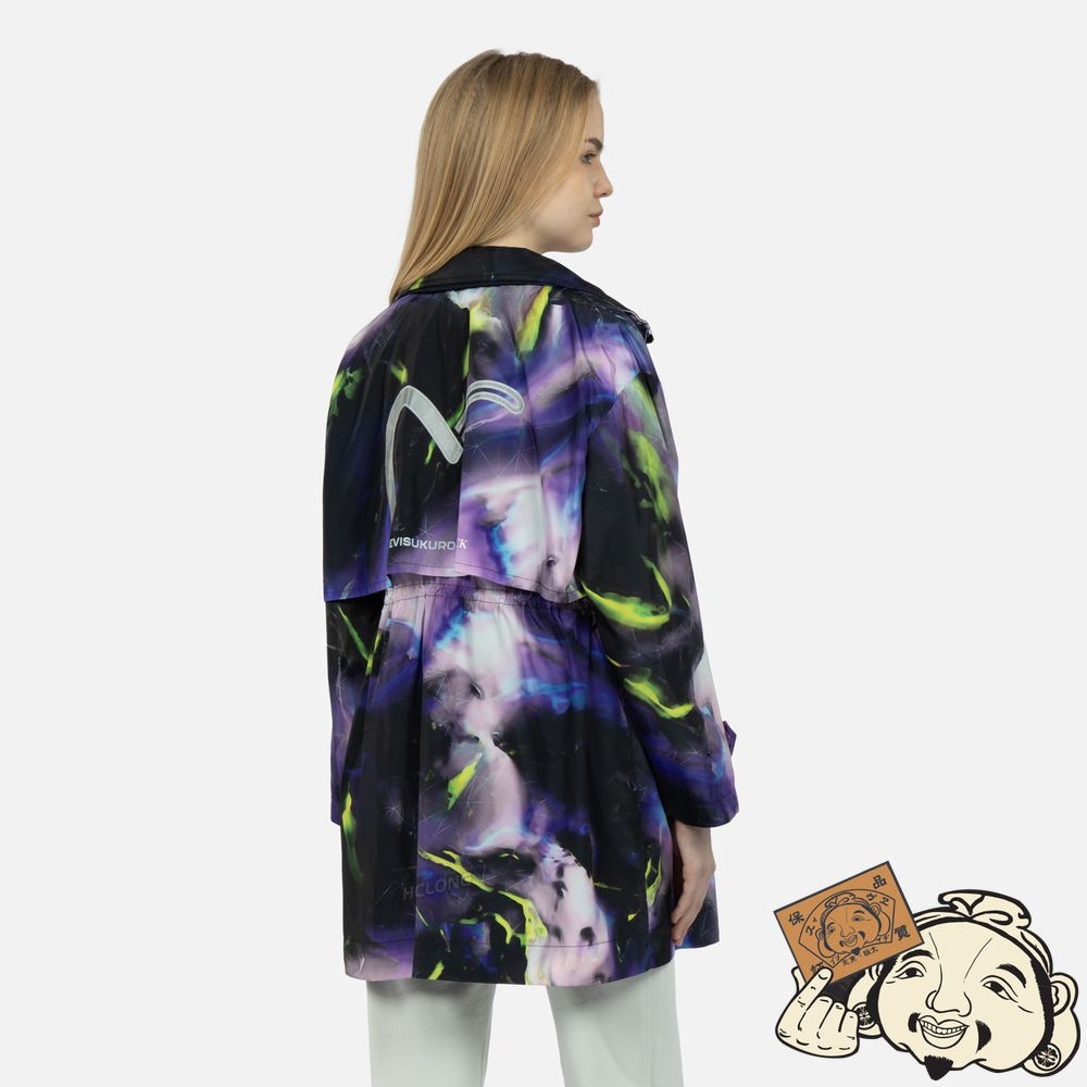 Women Evisu ABSTRACT PRINT HOODED WIND COAT Violette | 957UOABPY