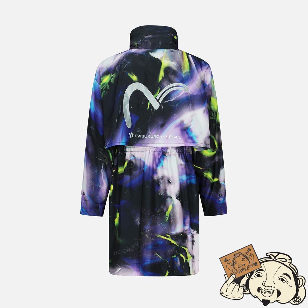 Women Evisu ABSTRACT PRINT HOODED WIND COAT Violette | 957UOABPY